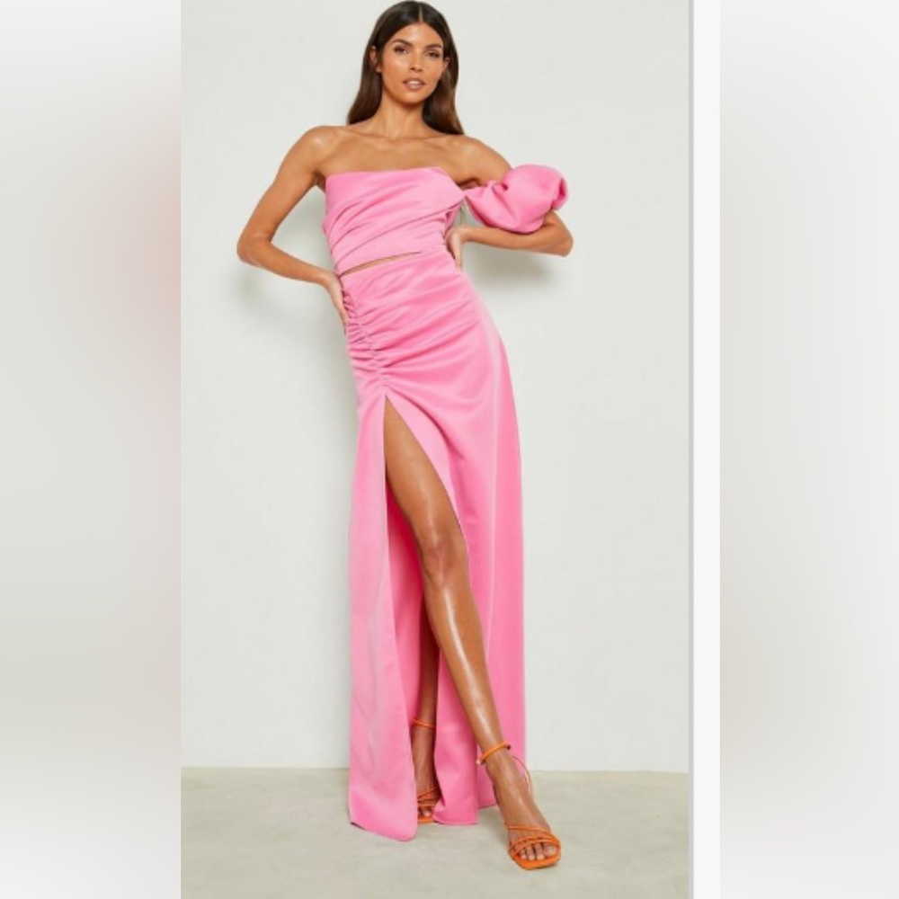 Ruffle one shoulder and mid skirt